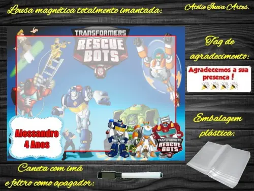 Lousa Magnética Rescue Bots com Embalagem