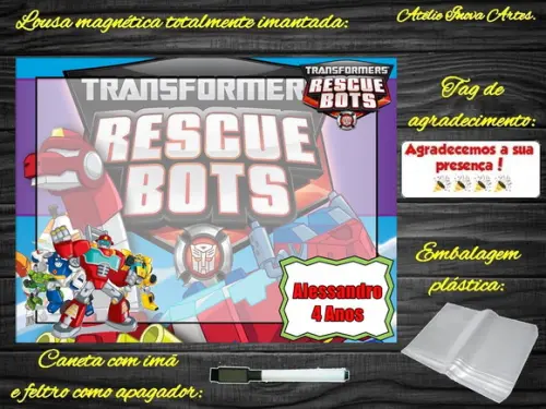 Lousa Magnética Rescue Bots com Embalagem