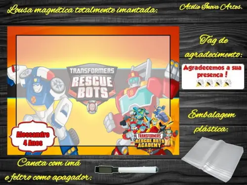 Lousa Magnética Rescue Bots com Embalagem