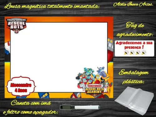 Lousa Magnética Rescue Bots com Embalagem