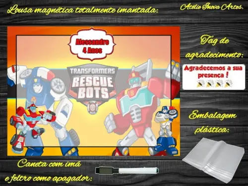 Lousa Magnética Rescue Bots com Embalagem