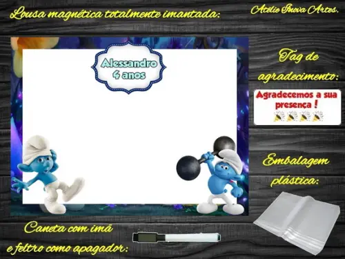 Lousa Magnética Smurfs com Embalagem