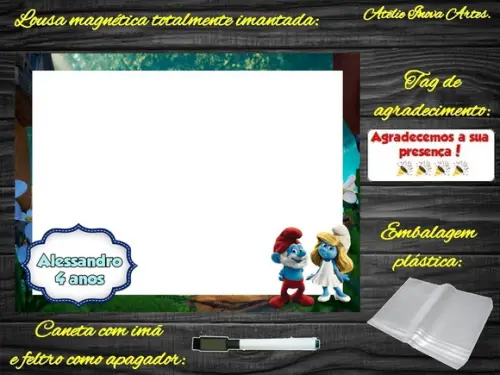 Lousa Magnética Smurfs com Embalagem
