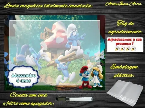 Lousa Magnética Smurfs com Embalagem