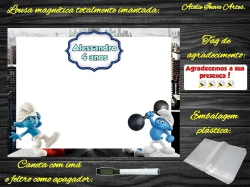 Lousa Magnética Smurfs com Embalagem