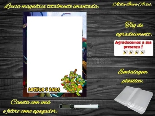 Lousa Magnética Tartarugas Ninjas com Embalagem