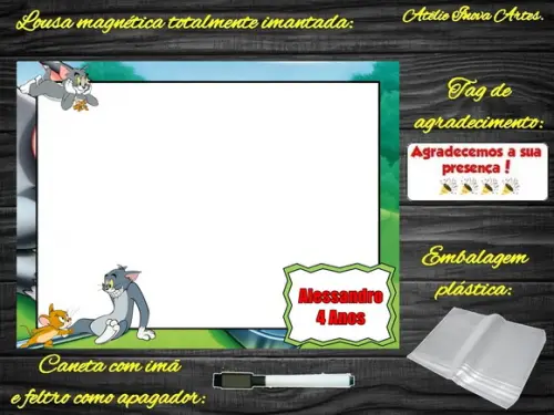 Lousa Magnética Tom e Jerry com Embalagem