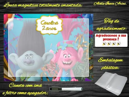 Lousa Magnética Trolls com Embalagem