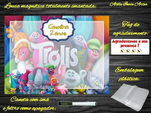 Lousa Magnética Trolls com Embalagem