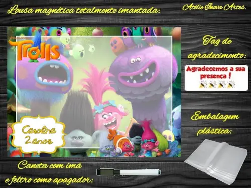 Lousa Magnética Trolls com Embalagem