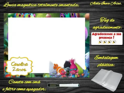 Lousa Magnética Trolls com Embalagem