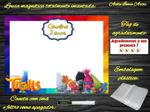 Lousa Magnética Trolls com Embalagem