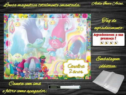 Lousa Magnética Trolls com Embalagem