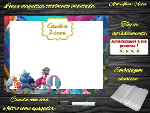 Lousa Magnética Trolls com Embalagem