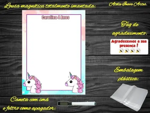 Lousa Magnética Unicórnio com Embalagem