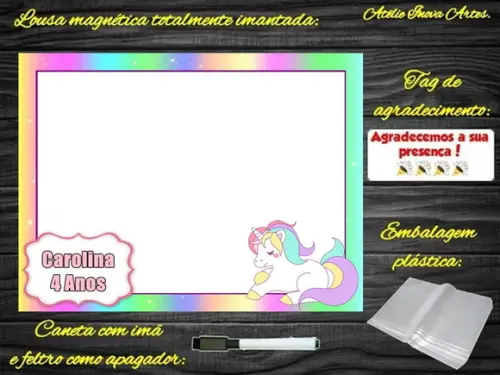 Lousa Magnética Unicórnio com Embalagem