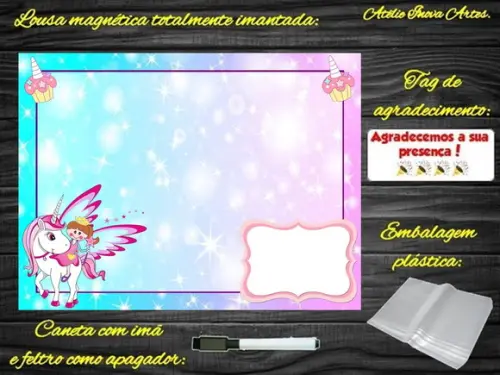 Lousa Magnética Unicórnio com Embalagem
