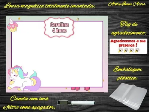 Lousa Magnética Unicórnio com Embalagem