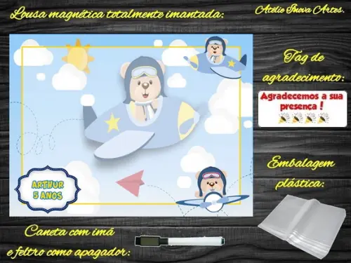 Lousa Magnética Ursinho Aviador com Embalagem