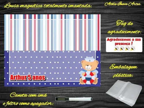 Lousa Magnética Ursinho Marinheiro com Embalagem