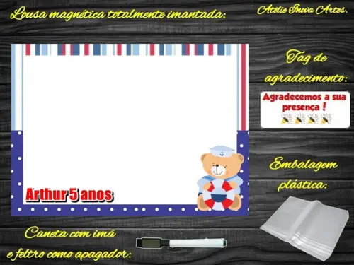 Lousa Magnética Ursinho Marinheiro com Embalagem