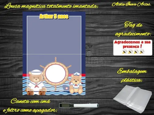 Lousa Magnética Ursinho Marinheiro com Embalagem