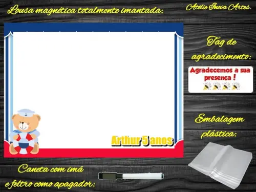 Lousa Magnética Ursinho Marinheiro com Embalagem