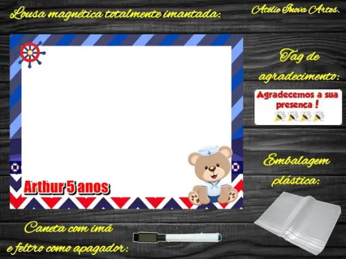 Lousa Magnética Ursinho Marinheiro com Embalagem