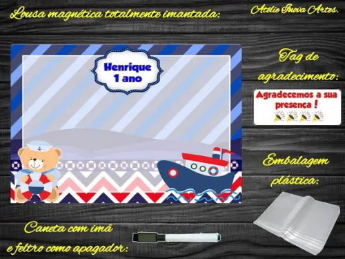 Lousa Magnética Ursinho Marinheiro com Embalagem