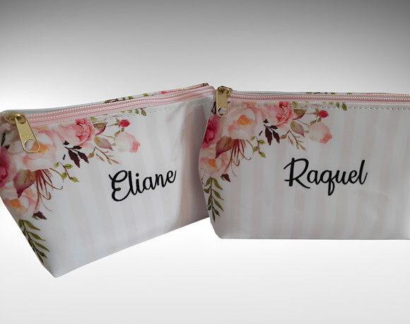 Bolsinha Necessaire Personalizada Floral Rosa