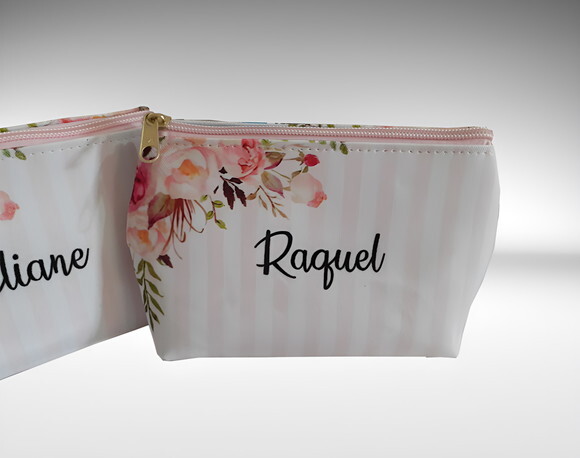 Bolsinha Necessaire Personalizada Floral Rosa
