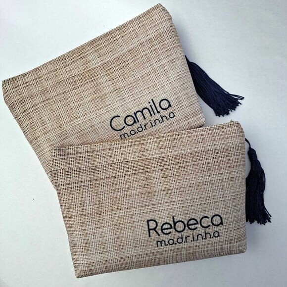 Necessaire Personalizada Azul Juta, Cru, Rustica Casamento