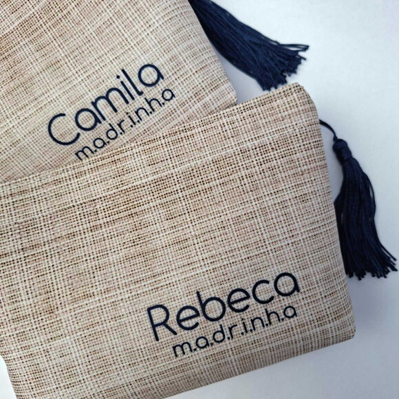 Necessaire Personalizada Azul Juta, Cru, Rustica Casamento