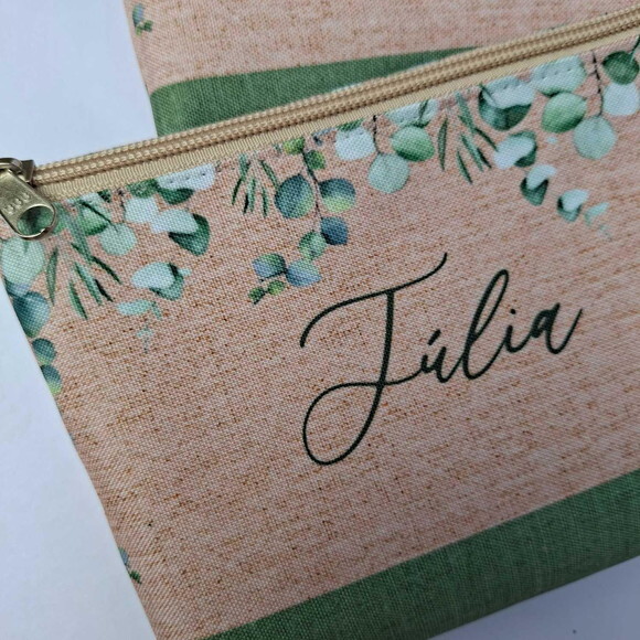 Necessaire Verde, Bege Personalizada Lembrancinha