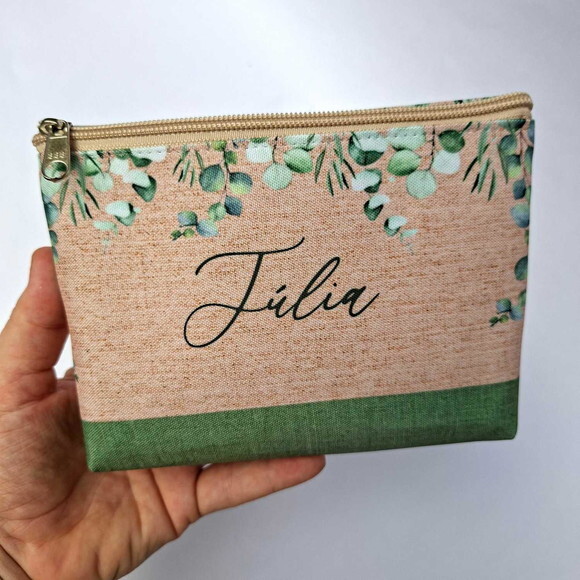 Necessaire Verde, Bege Personalizada Lembrancinha