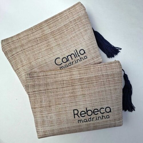 Necessaire Personalizada Azul Juta, Cru, Rustica Casamento