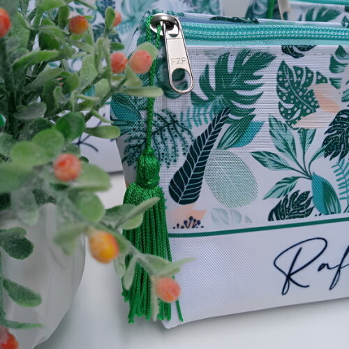 Necessaire Personalizada Floral, Verde Tropical com Nome