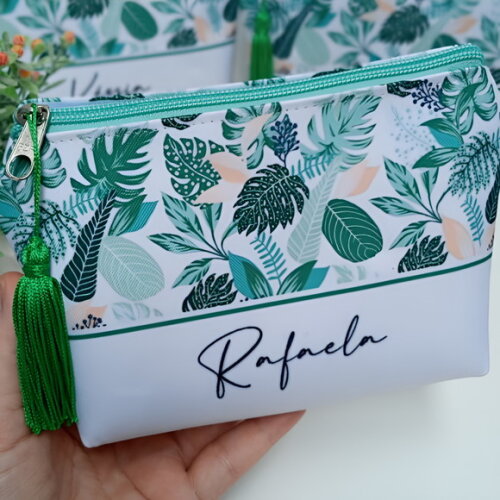 Necessaire Personalizada Floral, Verde Tropical com Nome