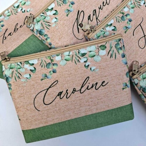 Necessaire Verde, Bege Personalizada Lembrancinha
