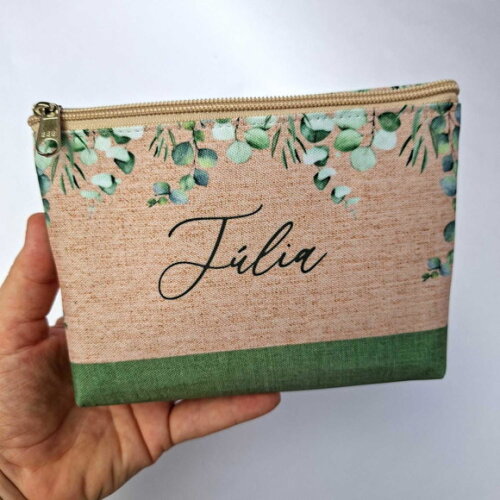 Necessaire Verde, Bege Personalizada Lembrancinha