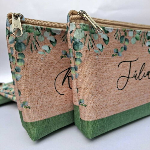 Necessaire Verde, Bege Personalizada Lembrancinha