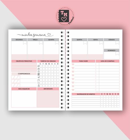 Planner Semanal Rosa - Miolo em Arquivo Digital