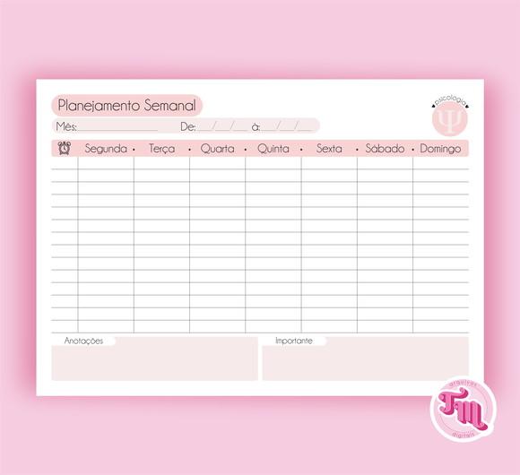 Planner Semanal Psicologia - Arquivo Digital