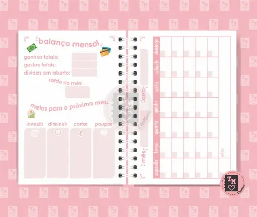 Planner Controle Financeiro 2 Rosa - Miolo Arquivo Digital