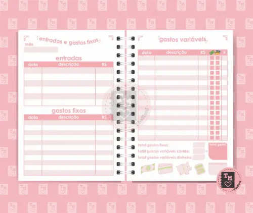 Planner Controle Financeiro 2 Rosa - Miolo Arquivo Digital