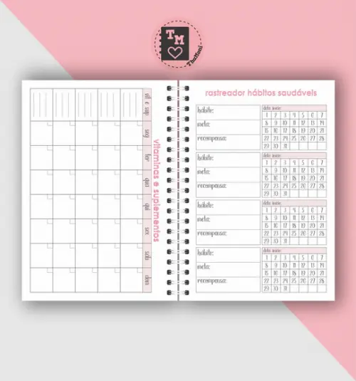 Planner Mensal Fitness - Miolo em Arquivo Digital