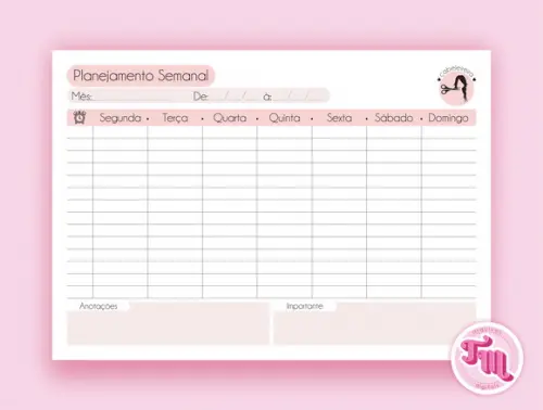 Planner Semanal Cabeleireira - Arquivo Digital