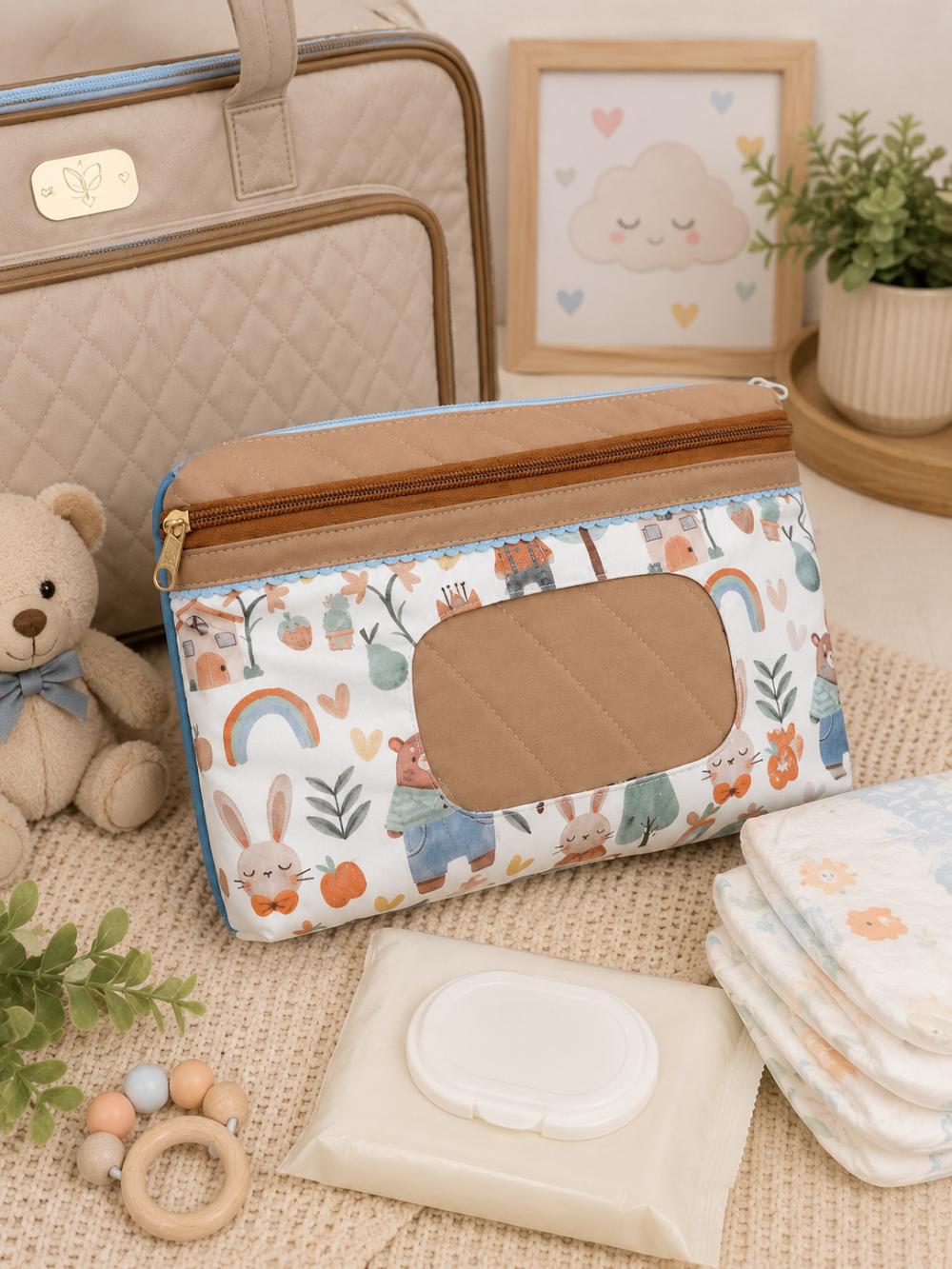 Necesseire do bebê - Porta fraldas com bolso para lenço umedeci