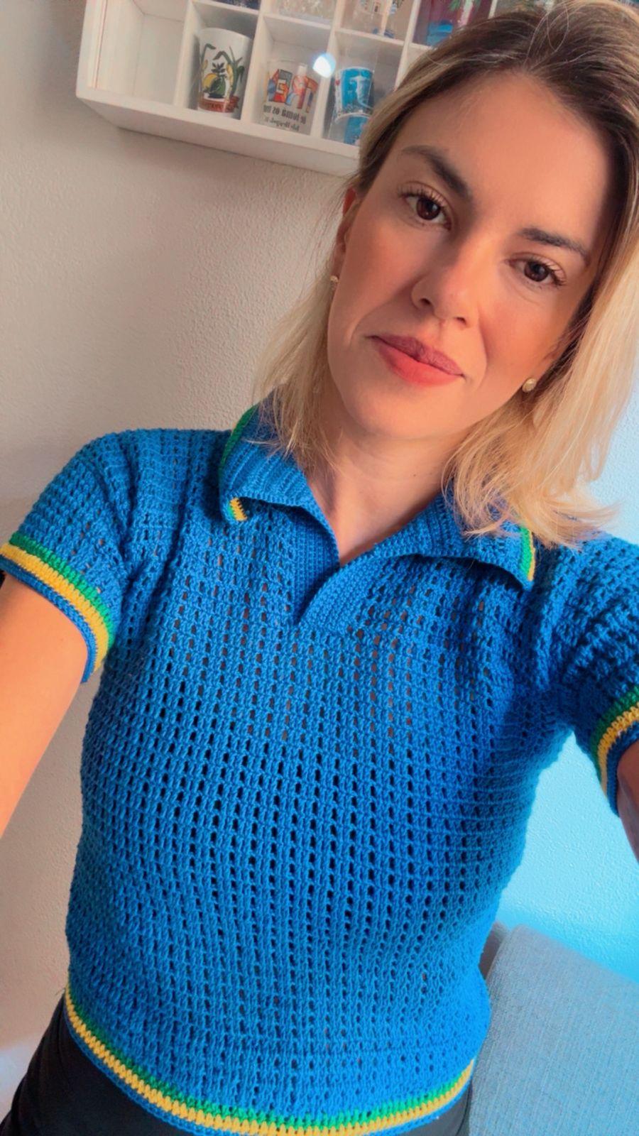 Camiseta Polo Brasil Crochê