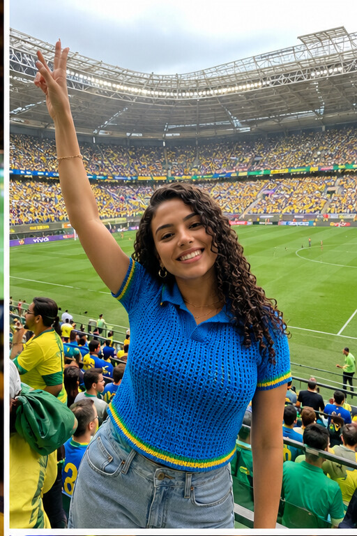 Camiseta Polo Brasil Crochê